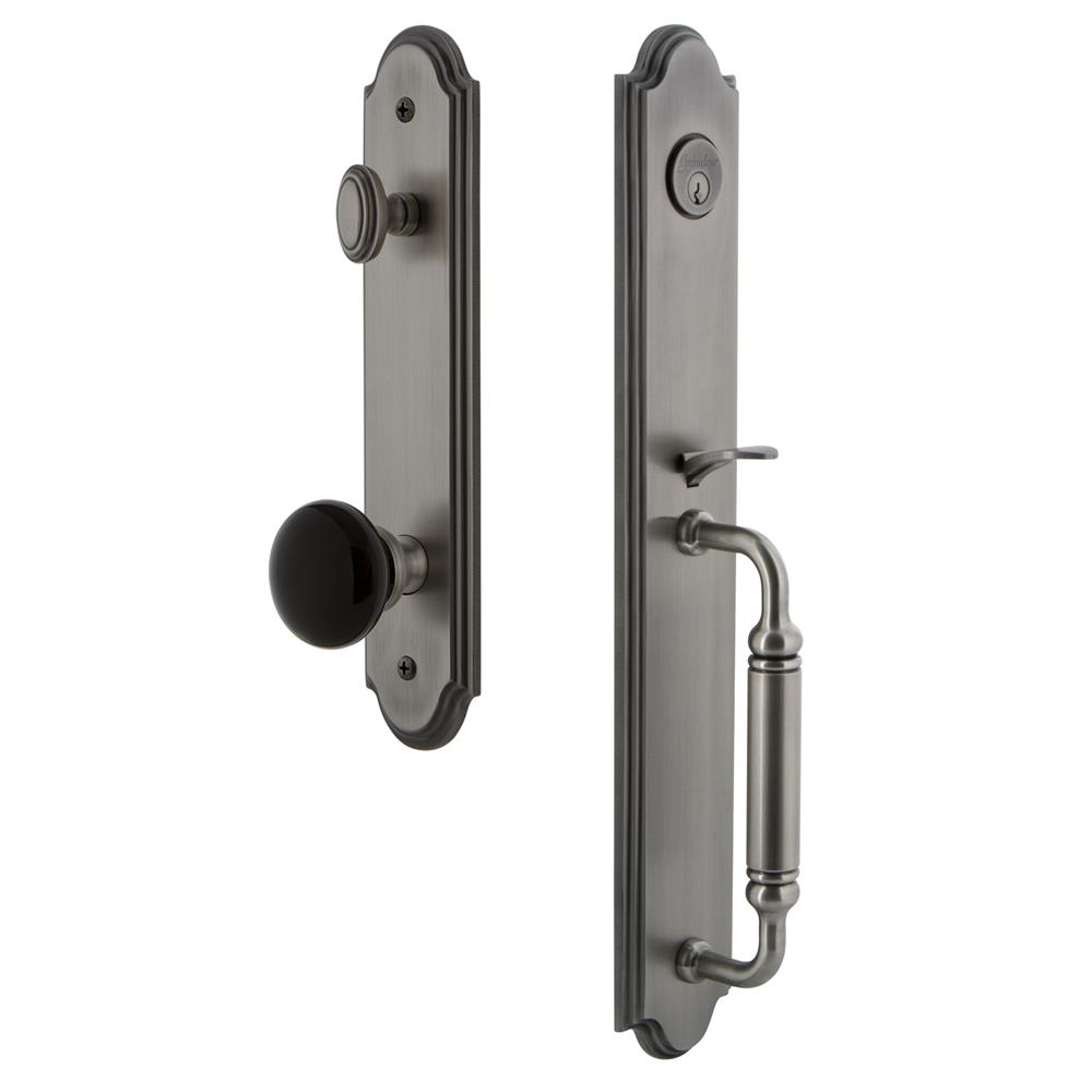 Grandeur by Nostalgic Warehouse ARCCGRCOV Arc One-Piece Handleset with C Grip and Coventry Knob in Antique Pewter