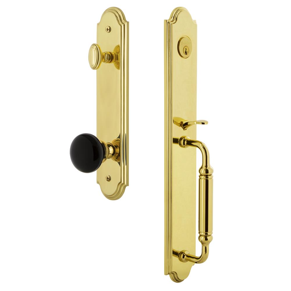Grandeur by Nostalgic Warehouse ARCCGRCOV Arc One-Piece Handleset with C Grip and Coventry Knob in Lifetime Brass