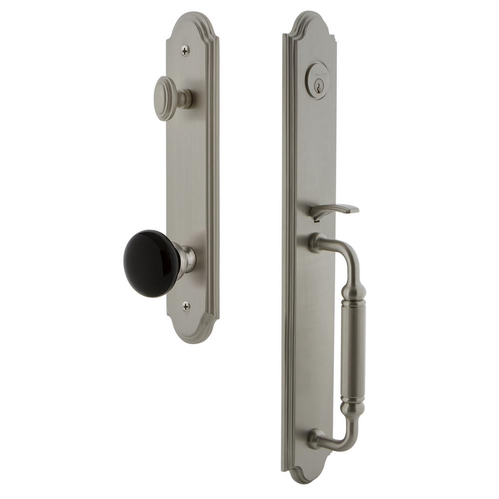 Grandeur by Nostalgic Warehouse ARCCGRCOV Arc One-Piece Handleset with C Grip and Coventry Knob in Satin Nickel