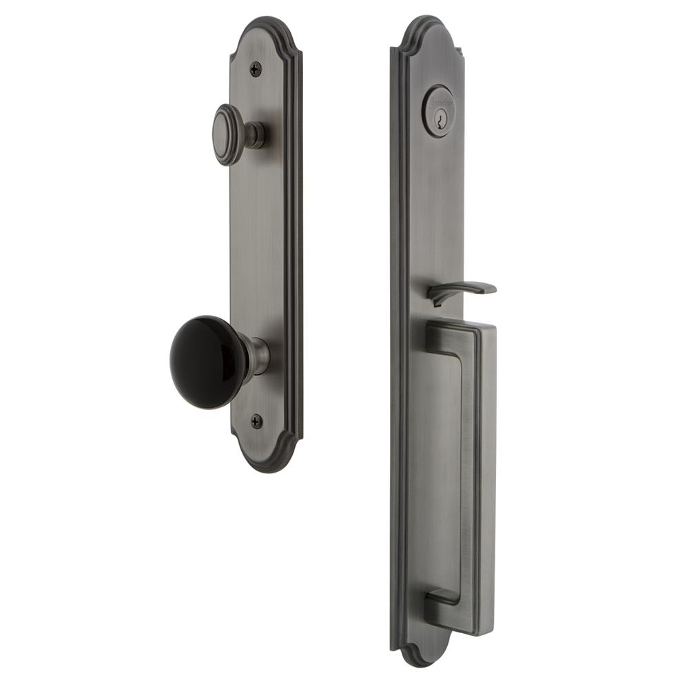 Grandeur by Nostalgic Warehouse ARCDGRCOV Arc One-Piece Handleset with D Grip and Coventry Knob in Antique Pewter