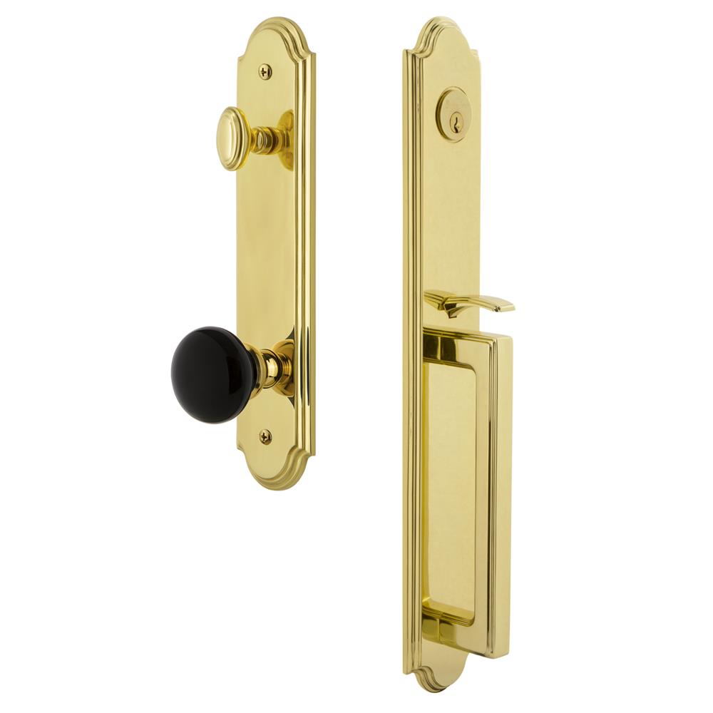 Grandeur by Nostalgic Warehouse ARCDGRCOV Arc One-Piece Handleset with D Grip and Coventry Knob in Lifetime Brass