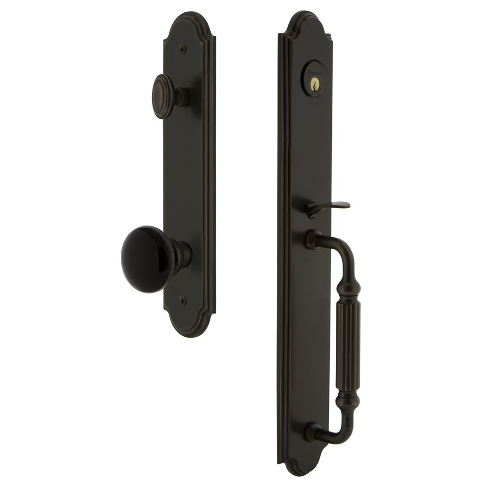 Grandeur by Nostalgic Warehouse ARCFGRCOV Arc One-Piece Handleset with F Grip and Coventry Knob in Timeless Bronze