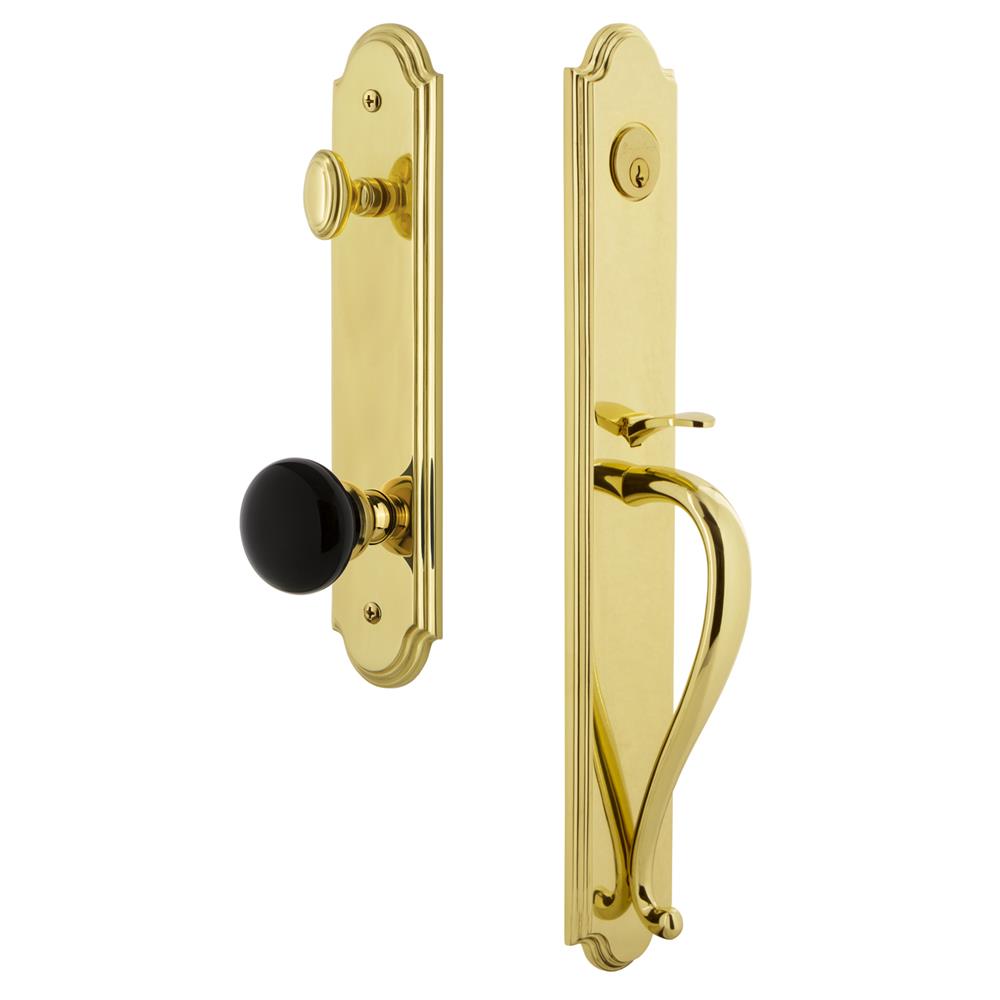 Grandeur by Nostalgic Warehouse ARCSGRCOV Arc One-Piece Handleset with S Grip and Coventry Knob in Lifetime Brass