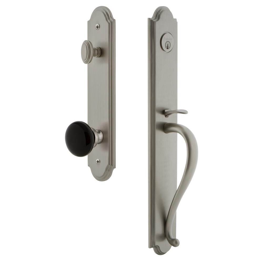 Grandeur by Nostalgic Warehouse ARCSGRCOV Arc One-Piece Handleset with S Grip and Coventry Knob in Satin Nickel