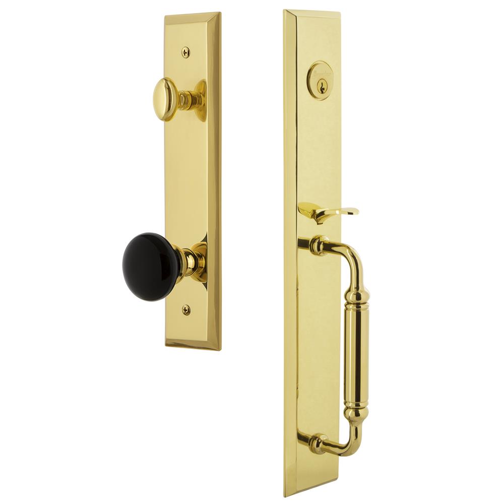 Grandeur by Nostalgic Warehouse FAVCGRCOV Fifth Avenue One-Piece Handleset with C Grip and Coventry Knob in Lifetime Brass