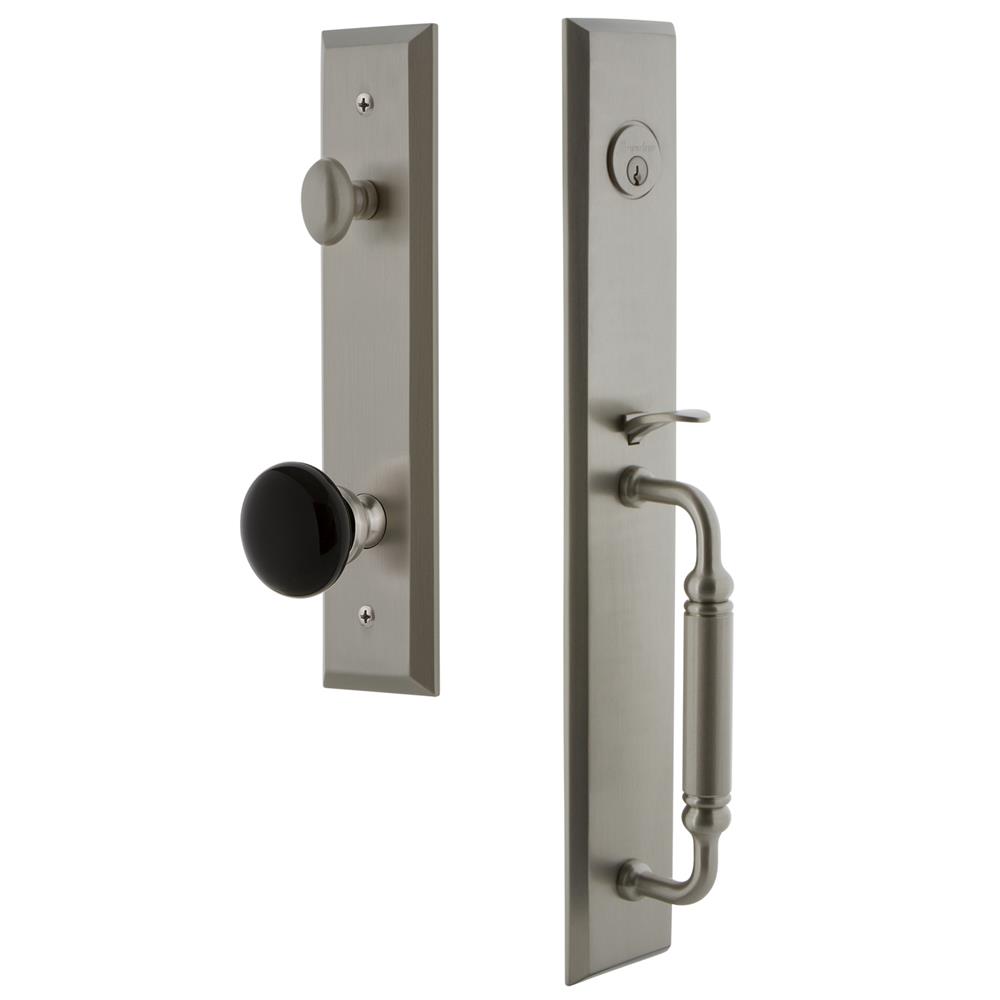 Grandeur by Nostalgic Warehouse FAVCGRCOV Fifth Avenue One-Piece Handleset with C Grip and Coventry Knob in Satin Nickel