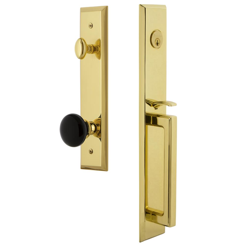 Grandeur by Nostalgic Warehouse FAVDGRCOV Fifth Avenue One-Piece Handleset with D Grip and Coventry Knob in Lifetime Brass