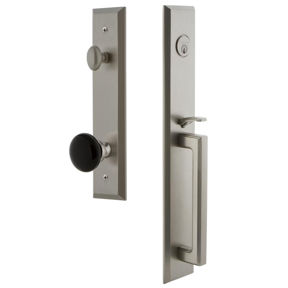 Grandeur by Nostalgic Warehouse FAVDGRCOV Fifth Avenue One-Piece Handleset with D Grip and Coventry Knob in Satin Nickel