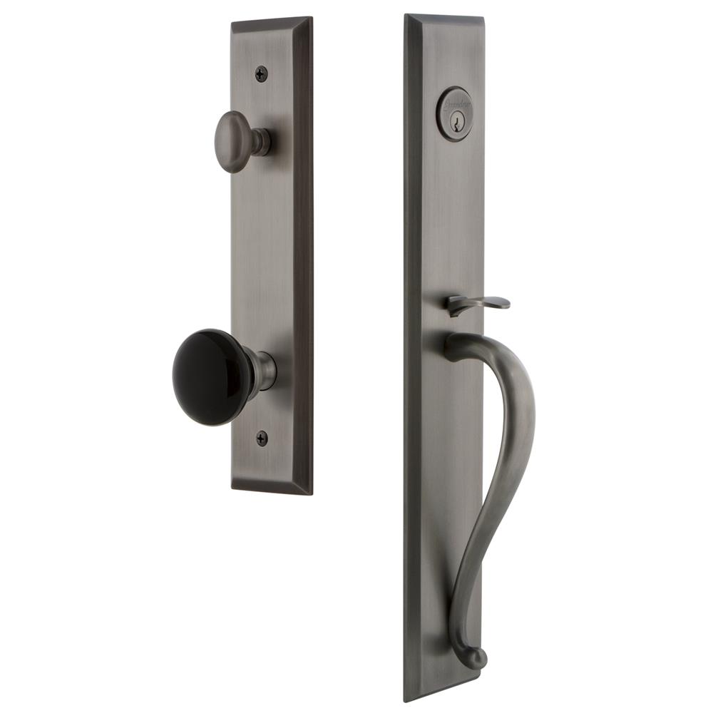 Grandeur by Nostalgic Warehouse FAVSGRCOV Fifth Avenue One-Piece Handleset with S Grip and Coventry Knob in Antique Pewter