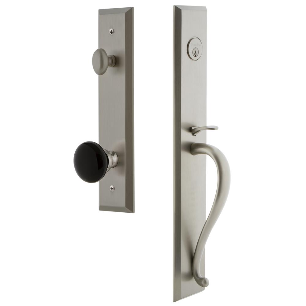 Grandeur by Nostalgic Warehouse FAVSGRCOV Fifth Avenue One-Piece Handleset with S Grip and Coventry Knob in Satin Nickel