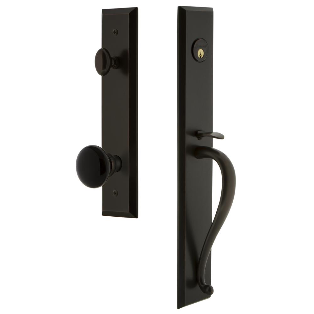 Grandeur by Nostalgic Warehouse FAVSGRCOV Fifth Avenue One-Piece Handleset with S Grip and Coventry Knob in Timeless Bronze
