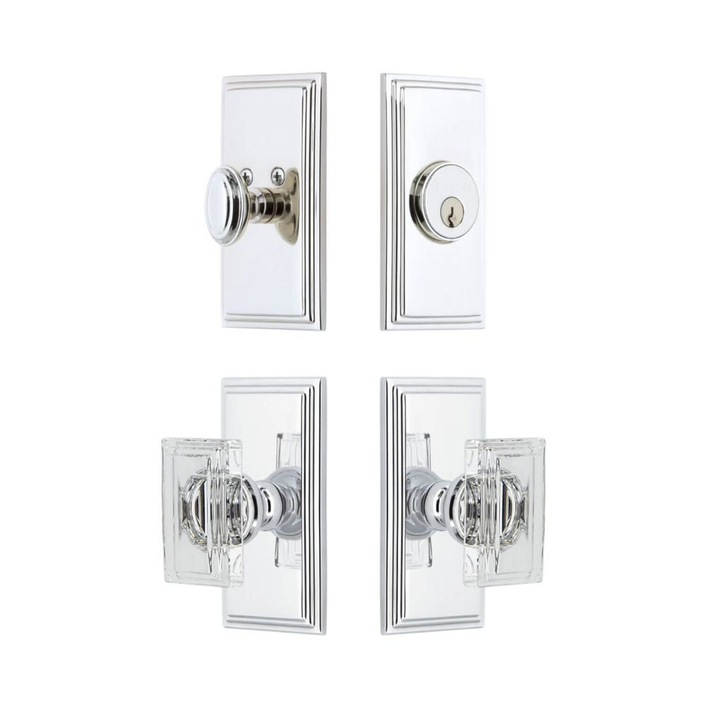 Grandeur CAREXTCCR-BC Grandeur Carre Short Plate Entry Set with Carre Crystal Knob in Bright Chrome