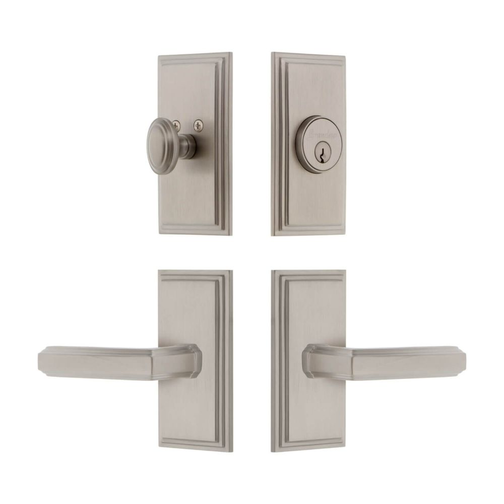 Grandeur CAREXTCRL-SN Grandeur Carre Short Plate Entry Set with Carre Lever in Satin Nickel