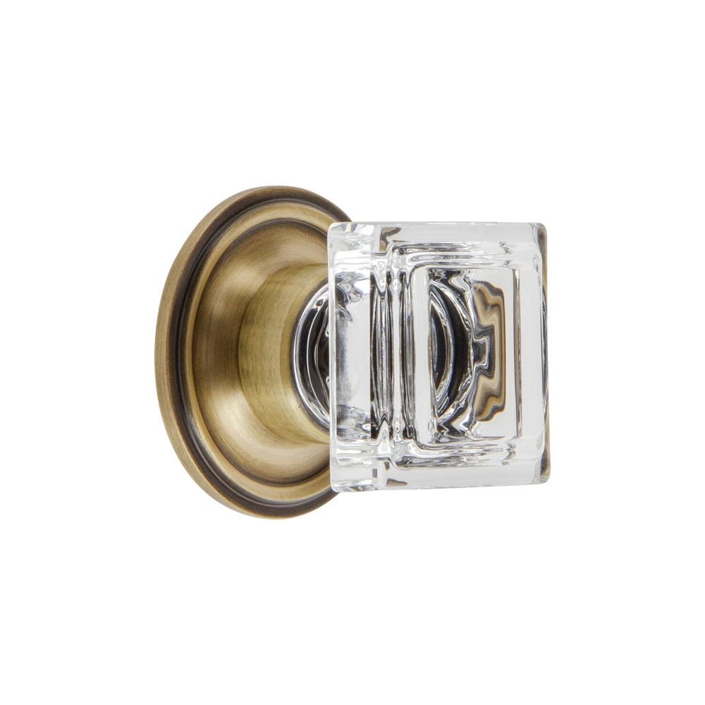 Grandeur CKBGEOCSC Grandeur Carré Crystal 1-1/4" Square Cabinet Knob with Georgetown Rosette in Vintage Brass