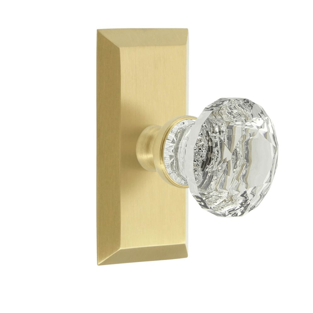 Grandeur FSPBLT-SB Grandeur Fifth Avenue Short Plate Passage with Brilliant Crystal Knob in Satin Brass