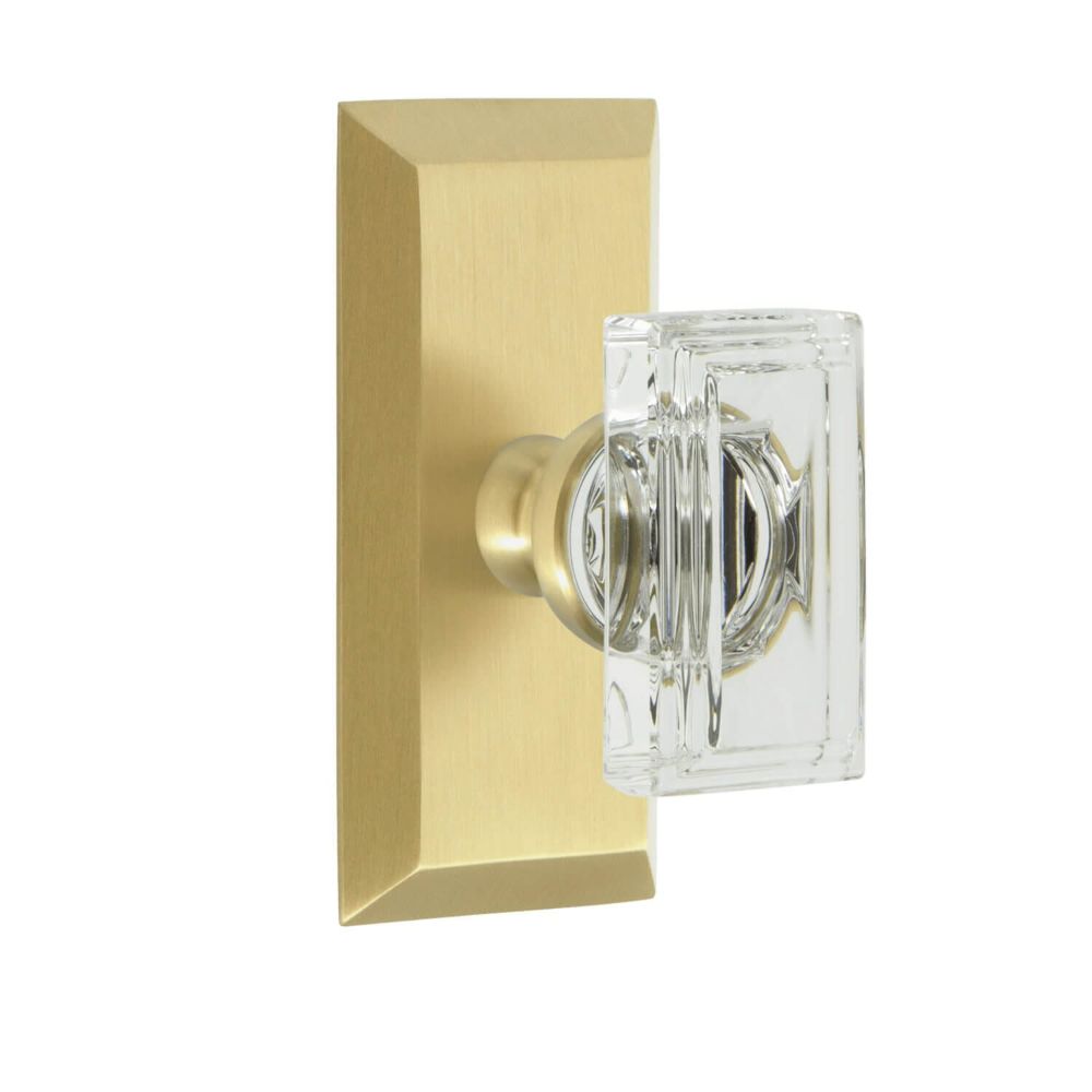 Grandeur FSPCCR-SB Grandeur Fifth Avenue Short Plate Passage with Carré Crystal Knob in Satin Brass
