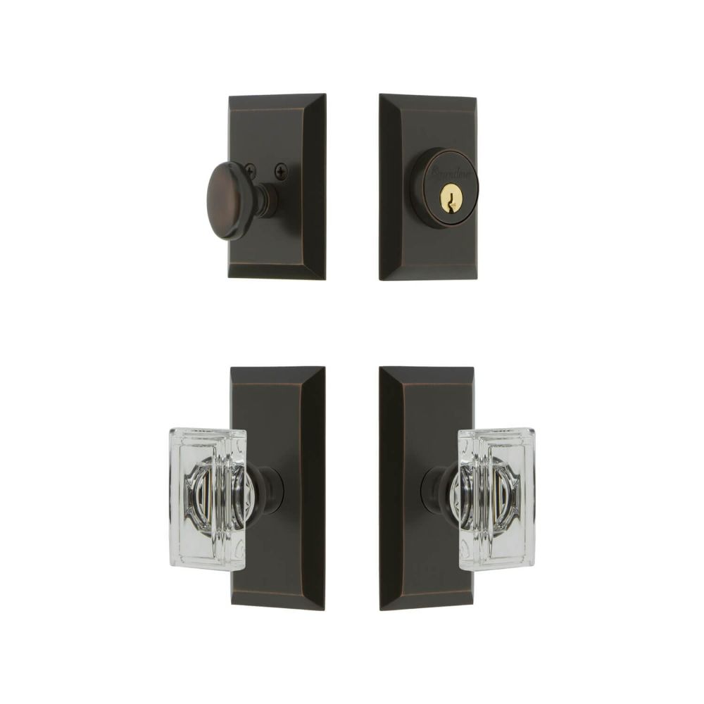Grandeur FSPEXTCCR-TB Grandeur Fifth Avenue Short Plate Entry Set with Carre Crystal Knob in Timeless Bronze