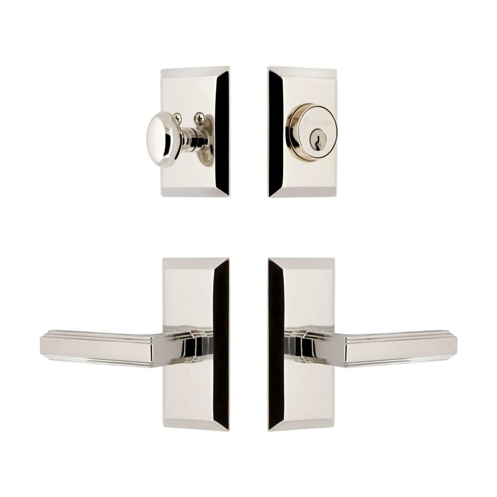 Grandeur FSPEXTCRL-PN Grandeur Fifth Avenue Short Plate Entry Set with Carre Lever in Polished Nickel