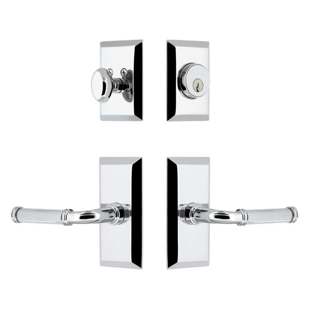 Grandeur FSPEXTSLL-BC Grandeur Fifth Avenue Short Plate Entry Set with Soleil Lever in Bright Chrome