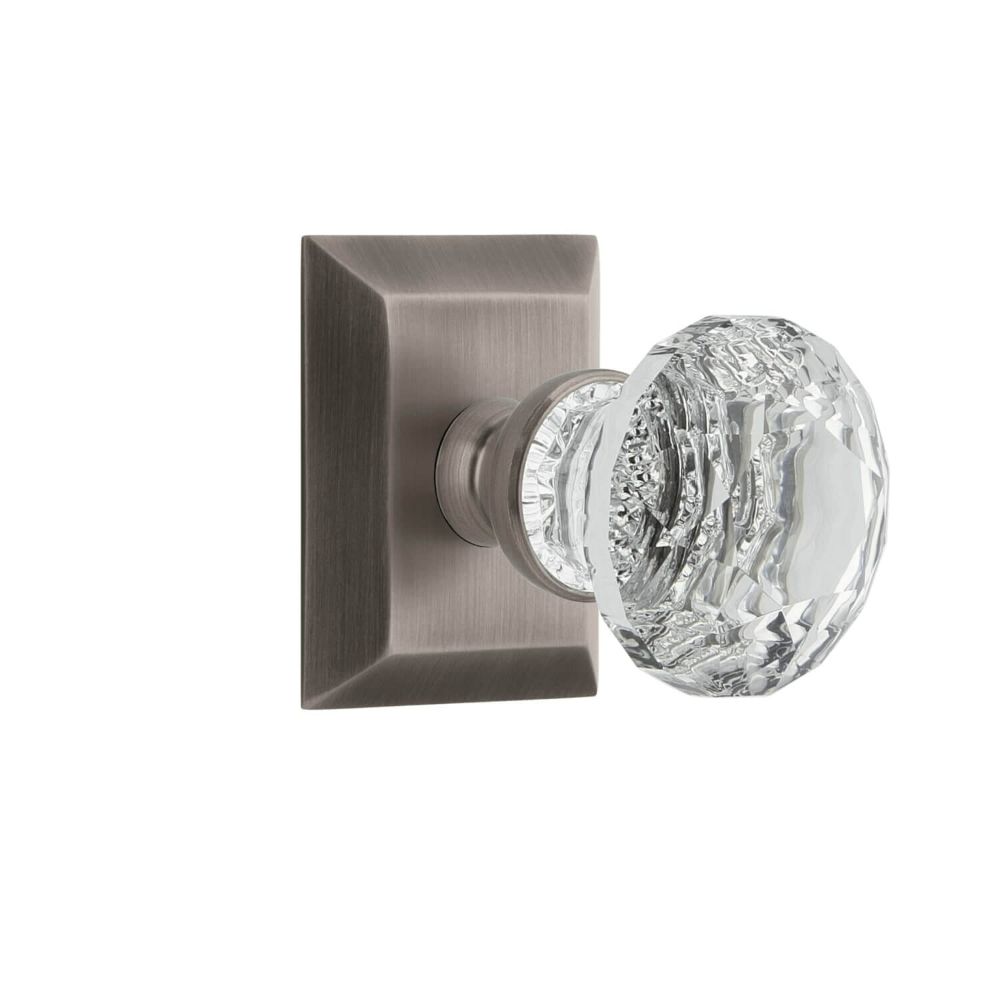 Grandeur FSQBLT-AP Grandeur Fifth Avenue Square Rosette Privacy with Brilliant Crystal Knob in Antique Pewter