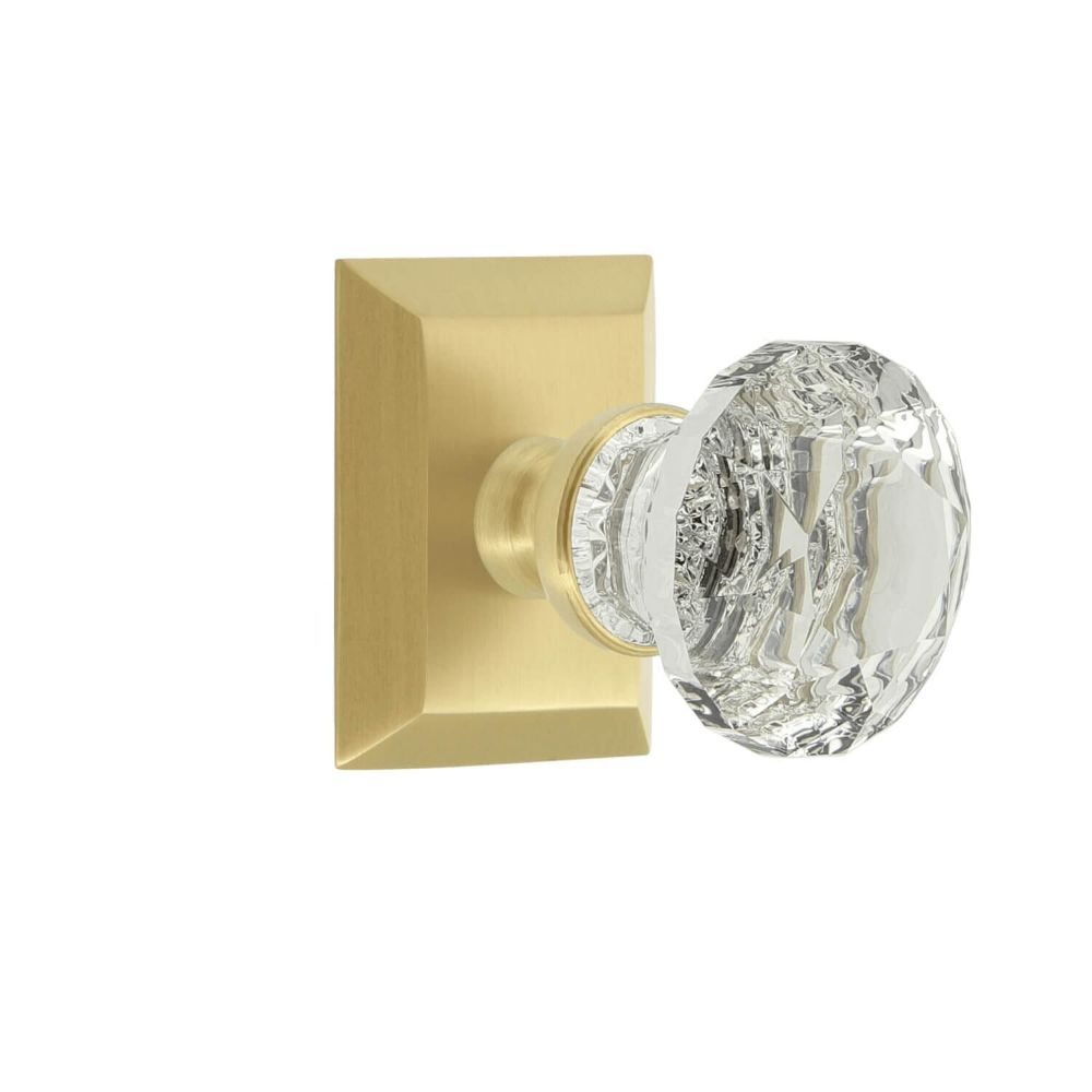 Grandeur FSQBLT-SB Grandeur Fifth Avenue Square Rosette Single Dummy with Brilliant Crystal Knob in Satin Brass