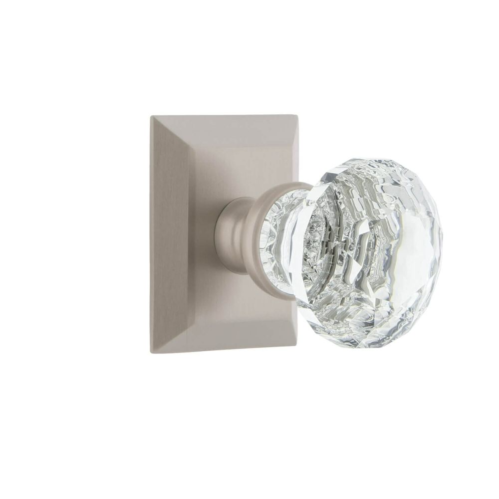 Grandeur FSQBLT-SN Grandeur Fifth Avenue Square Rosette Passage with Brilliant Crystal Knob in Satin Nickel