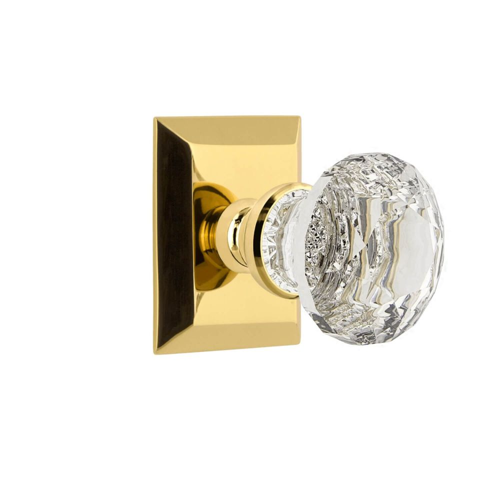 Grandeur FSQBLT_LB Grandeur Fifth Avenue Square Rosette Passage with Brilliant Crystal Knob in Lifetime Brass