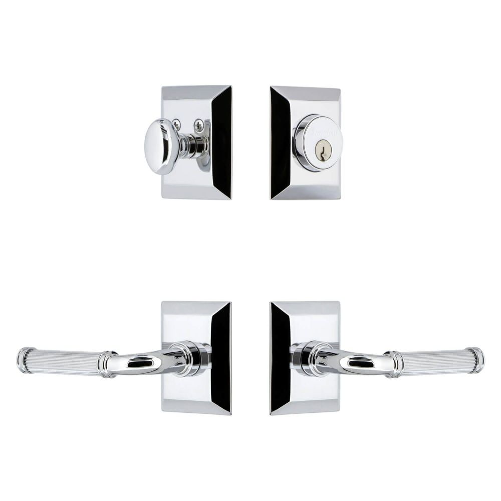 Grandeur FSQEXTSLL-BC Grandeur Fifth Avenue Square Rosette Entry Set with Soleil Lever in Bright Chrome