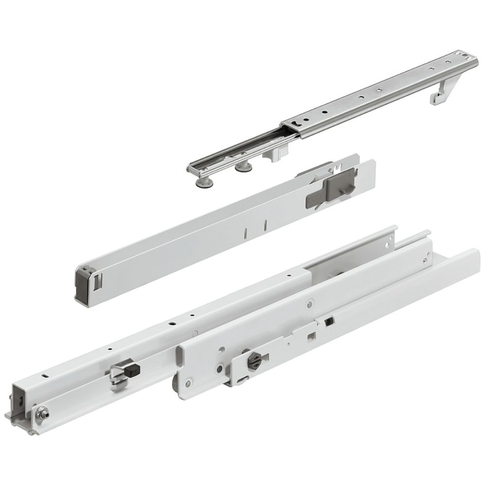 Hafele 421.50.670 Pull-Out Cabinet Runners Full Extension Steel/Plastic in Powder Coated White