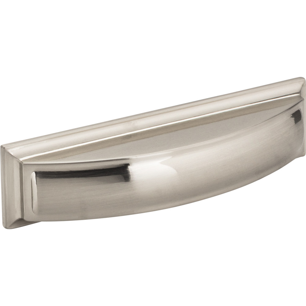 Jeffrey Alexander by Hardware Resources 436-96SN 5" Overall Length Pillow Cup Cabinet Pull.  Holes are 96mm c