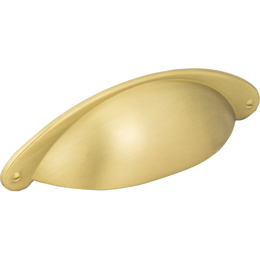 Jeffrey Alexander by Hardware Resources 8233BG Lyon Cabinet Pull 4-15/16" Overall Length Shaker Cabinet Cup Pull. Holes are 3" center-to-center. Finish in Brushed Gold