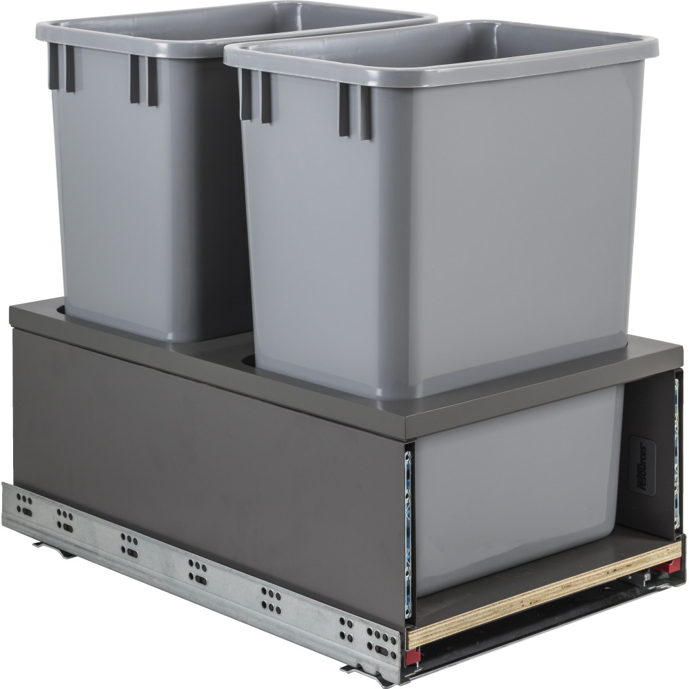 Hardware Resources CAN-MDB5-D35G Double 35qt Metal Drawerbox Trashcan Pullout with Grey Bins
