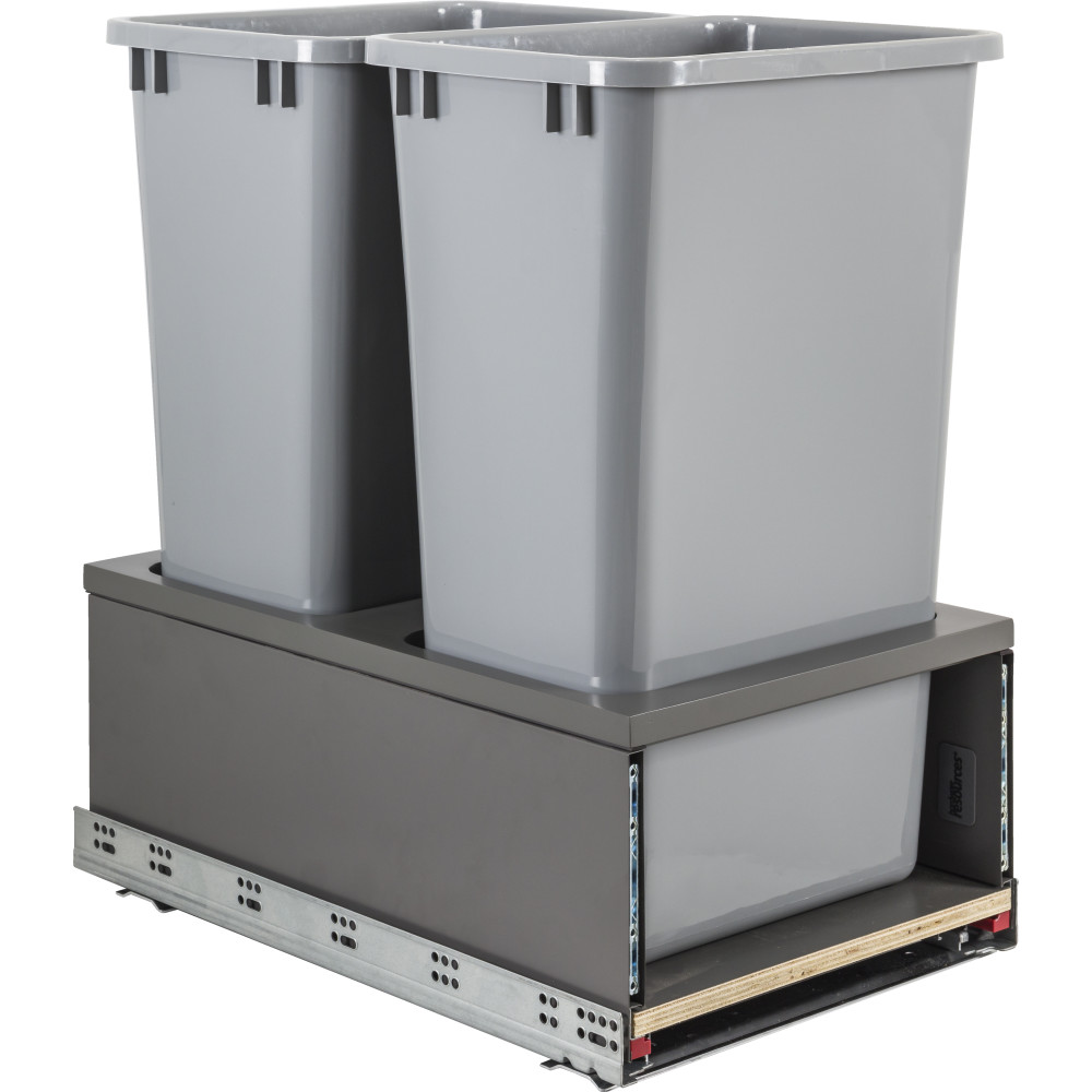 Hardware Resources CAN-MDB5-D50G Double 50qt Metal Drawerbox Trashcan Pullout with Grey Bins