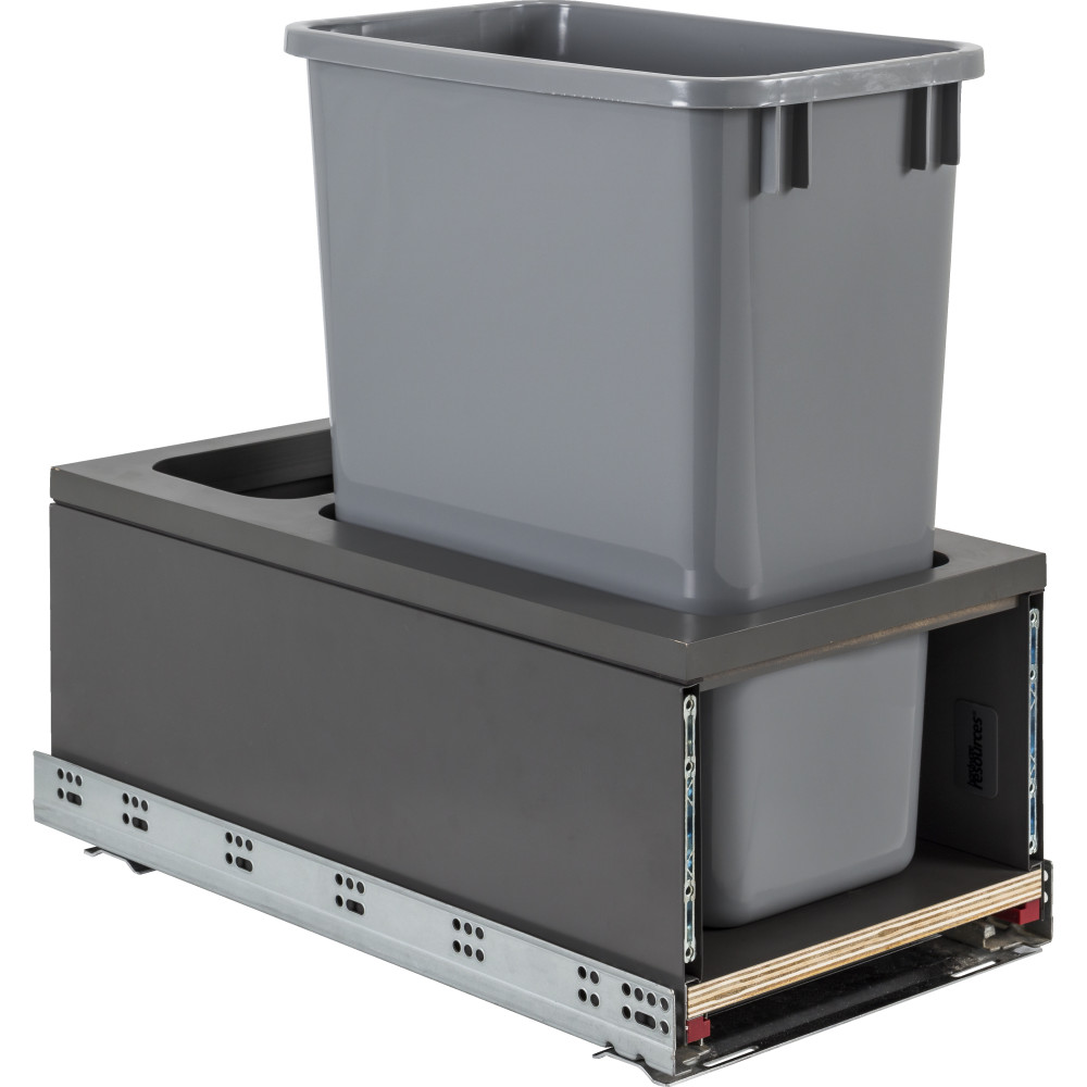 Hardware Resources CAN-MDB5-S35G Single 35qt Metal Drawerbox Trashcan Pullout with Grey Bin