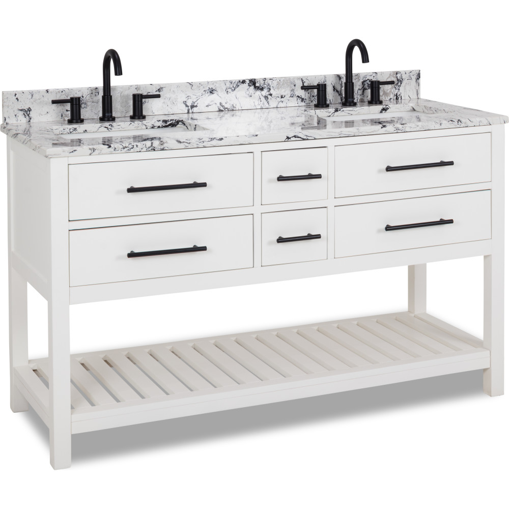 Hardware Resources Vanities VN-WAV-60-WH-WB 60" White Wavecrest vanity with White and Black Top