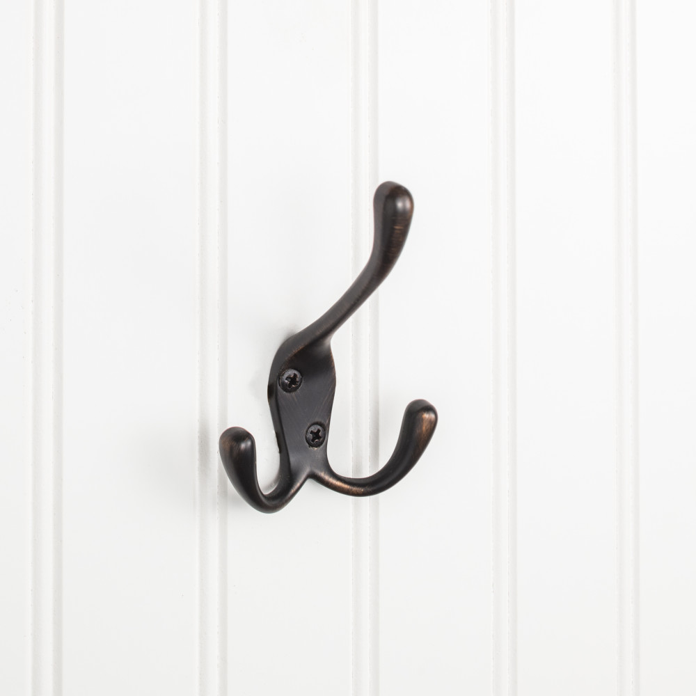 Hardware Resources YT40-400DBAC 4" Triple zinc wall mount coat hook in Brushed Oil Rubbed Bronze