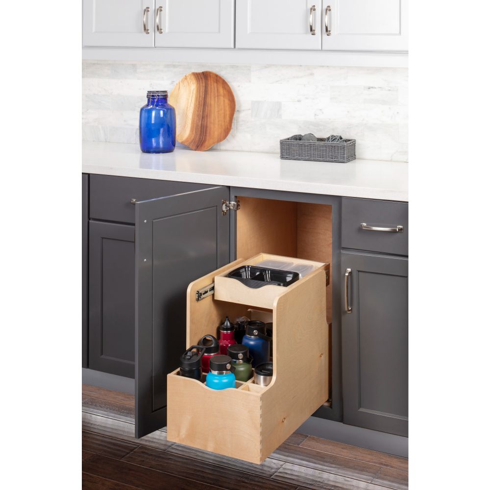Hardware Resources ROBTD15-WB 15" Wood Rollout Bottle Double Drawer