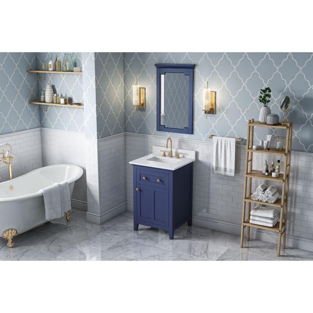 Hardware Resources VKITCHA24BLWCR24" Hale Blue Chatham Vanity, White Carrara Marble Vanity Top, undermount rectangle bowl