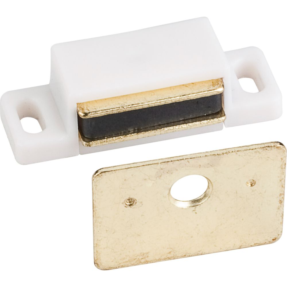 Hardware Resources 50634 15 lb White Single Magnetic Catch with Polished Brass Strike