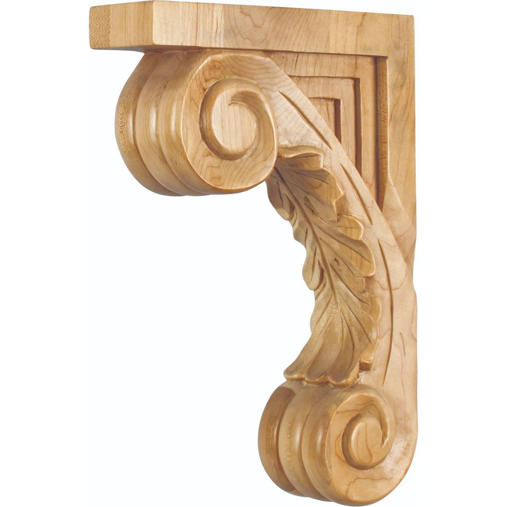 Hardware Resources CORS-RW 2-5/8" W x 9" D x 13-1/8" H Rubberwood Scrolled Acanthus Corbel