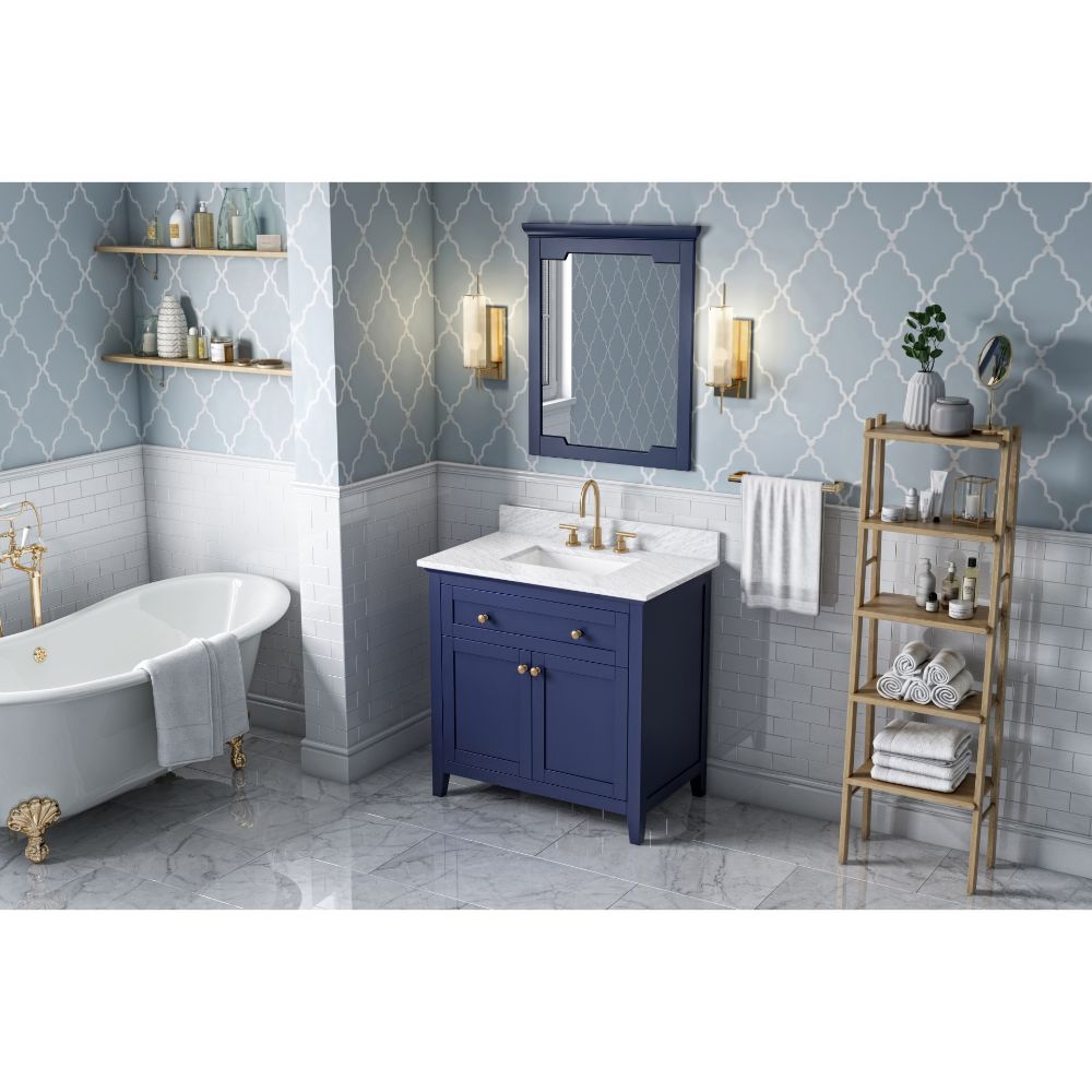 Hardware Resources VKITCHA36BLWCR36" Hale Blue Chatham Vanity, White Carrara Marble Vanity Top, undermount rectangle bowl
