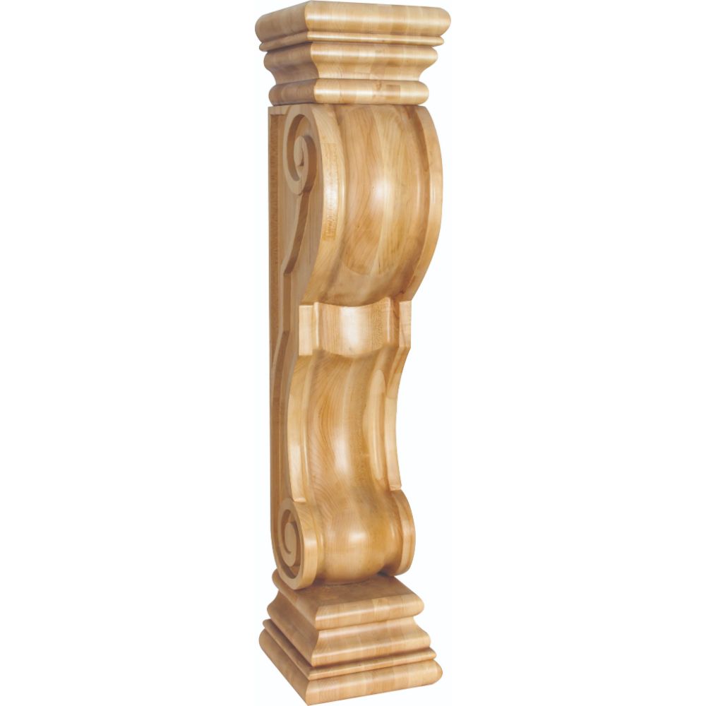 Hardware Resources FCORQ-RW 8" W x 8" D x 36" H Rubberwood Rounded Scroll Fireplace Corbel