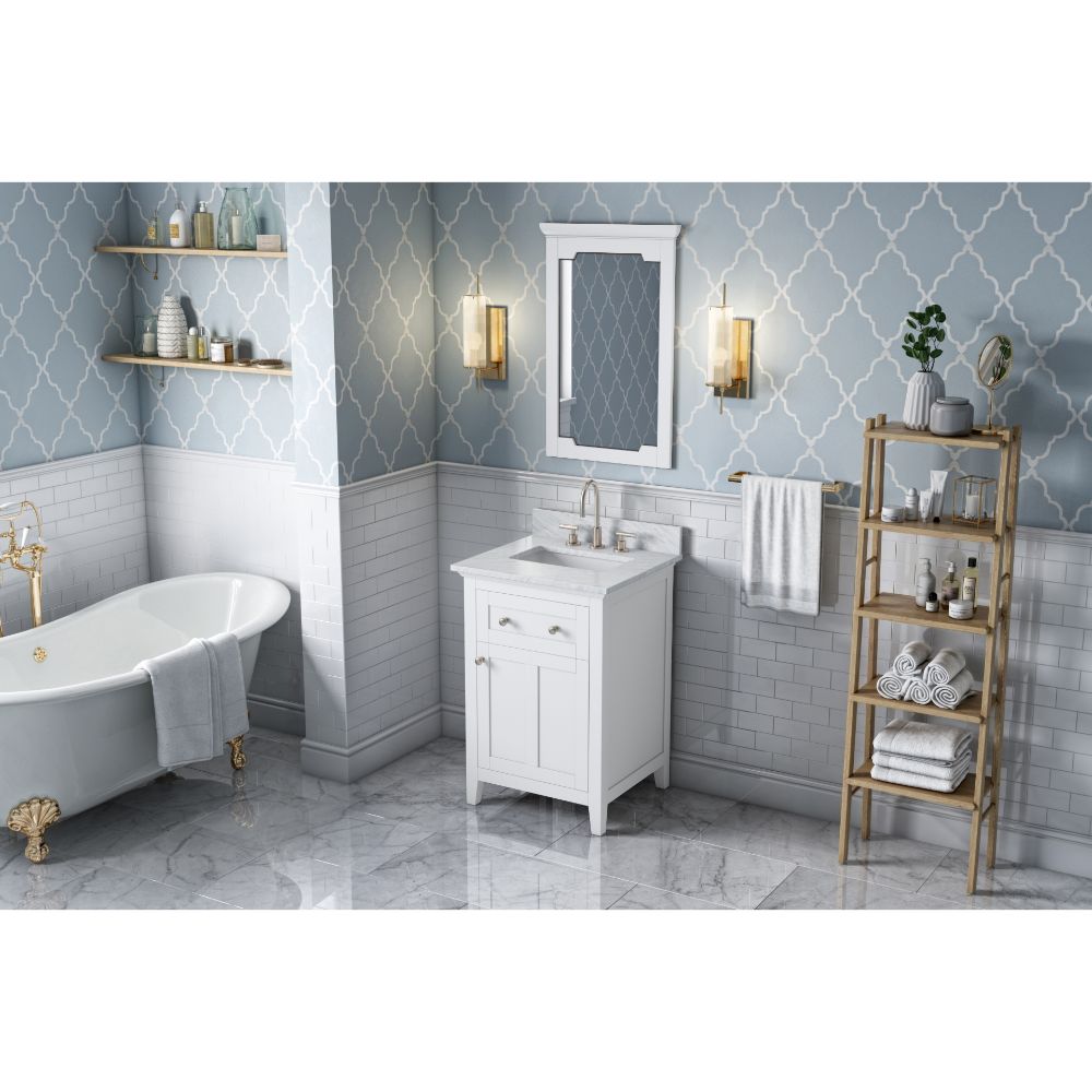 Hardware Resources VKITCHA24WHWCR24" White Chatham Vanity, White Carrara Marble Vanity Top, undermount rectangle bowl
