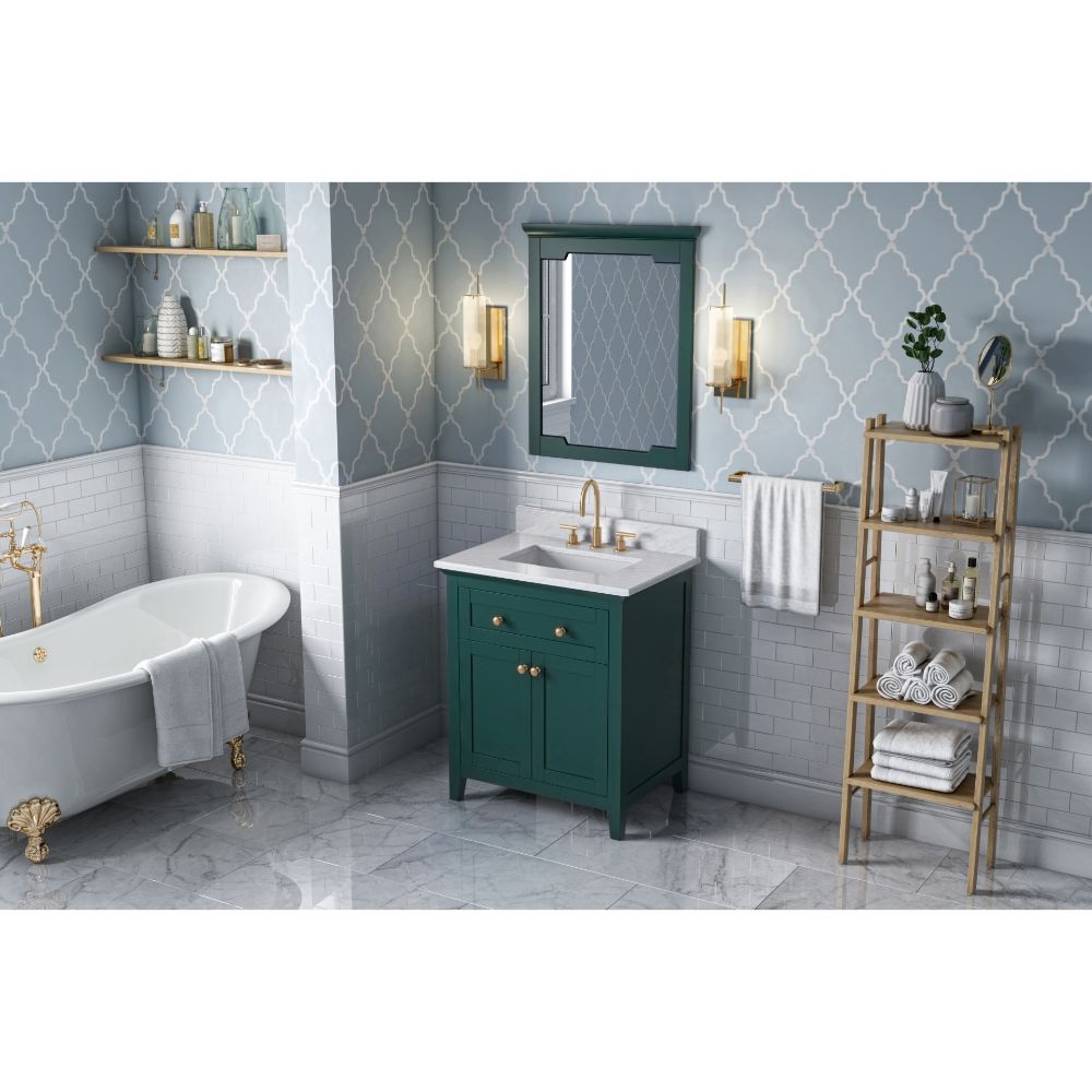 Hardware Resources VKITCHA30GNWCR30" Forest Green Chatham Vanity, White Carrara Marble Vanity Top, undermount rectangle bowl