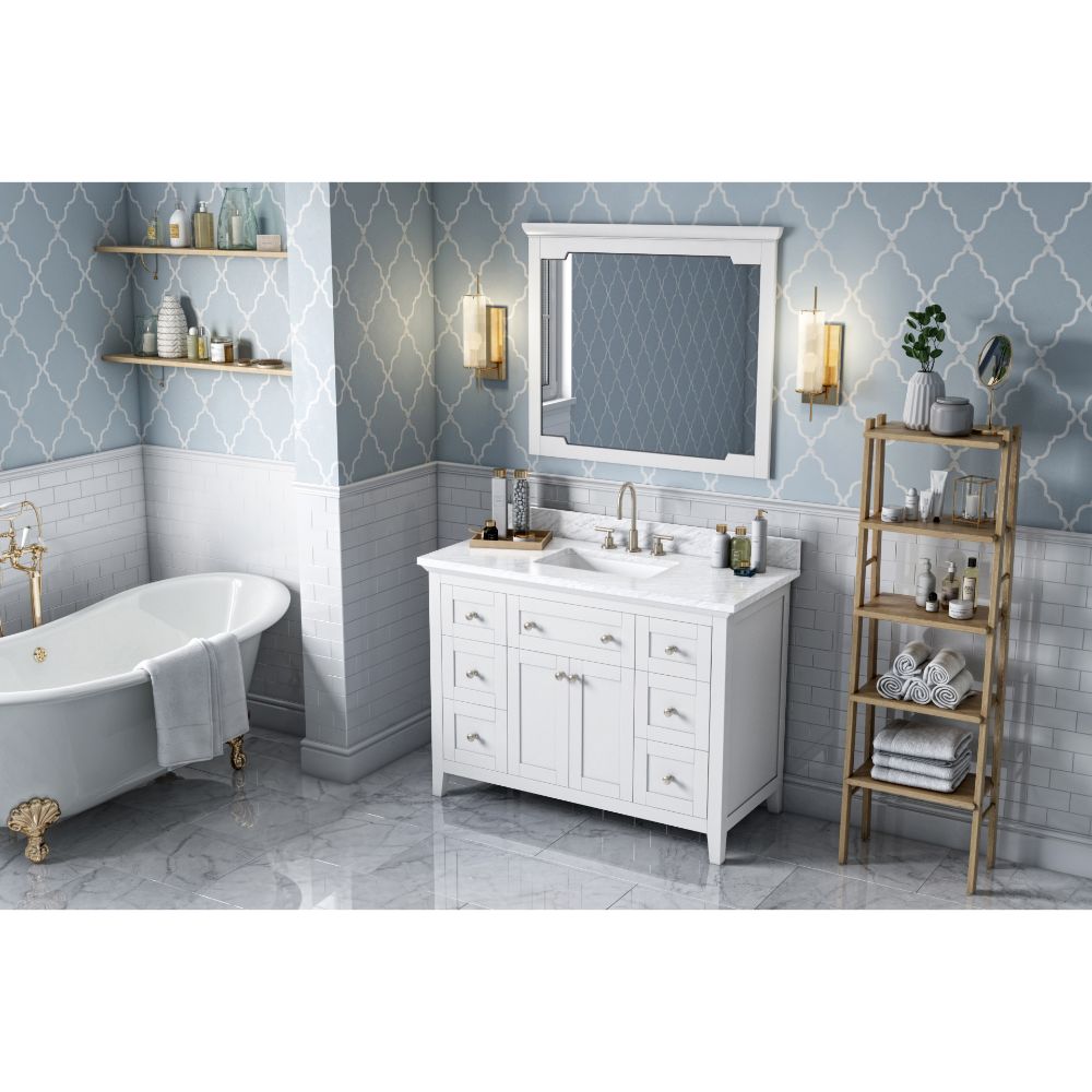 Hardware Resources VKITCHA48WHWCR48" White Chatham Vanity, White Carrara Marble Vanity Top, undermount rectangle bowl