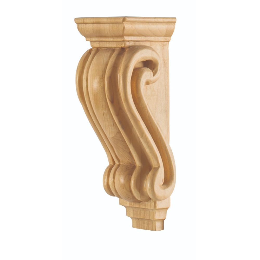 Hardware Resources CORC-PRW 2-9/16" W x 2-7/16" D x 7" H Rubberwood Scrolled Corbel