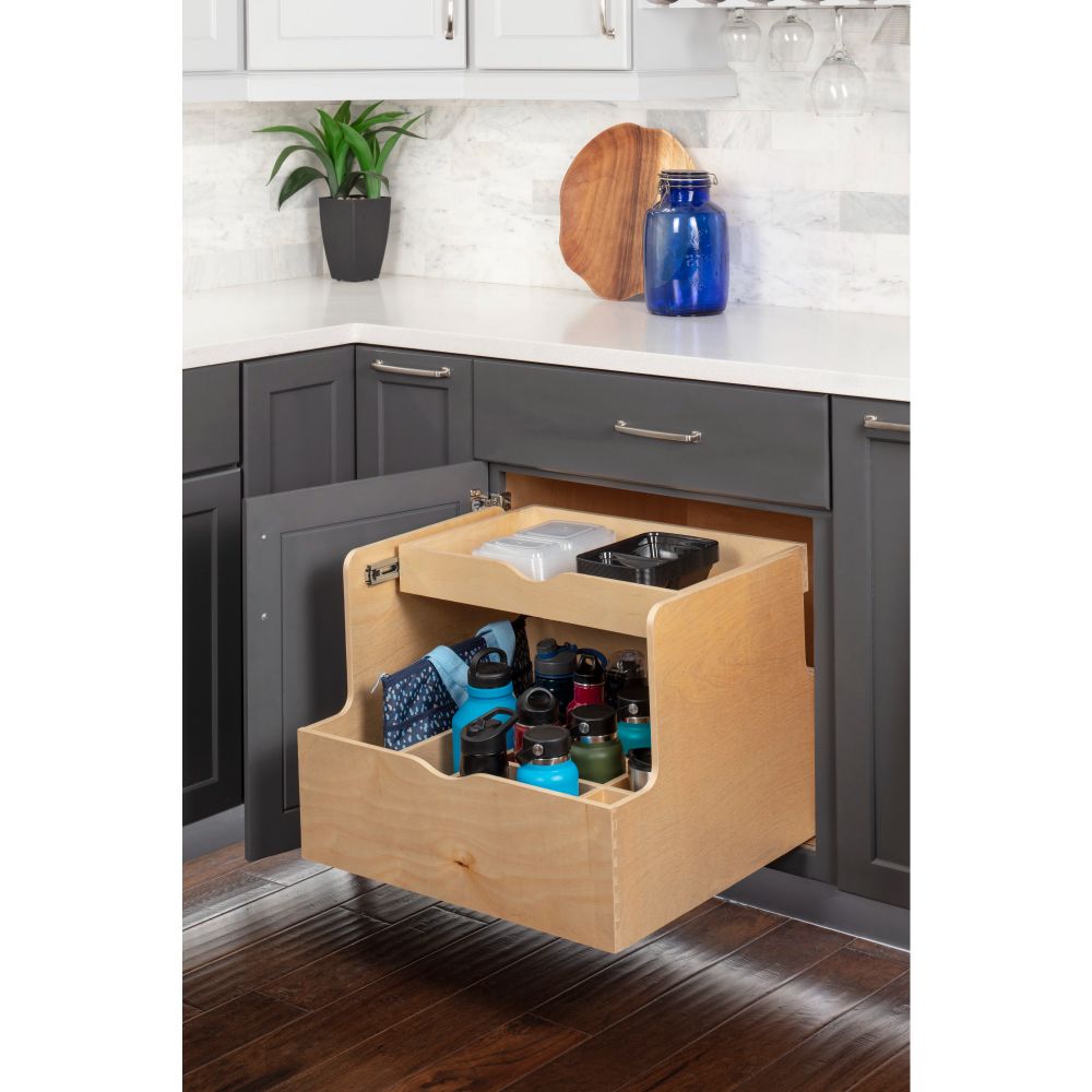 Hardware Resources ROBTD27-WB 27" Wood Rollout Bottle Double Drawer