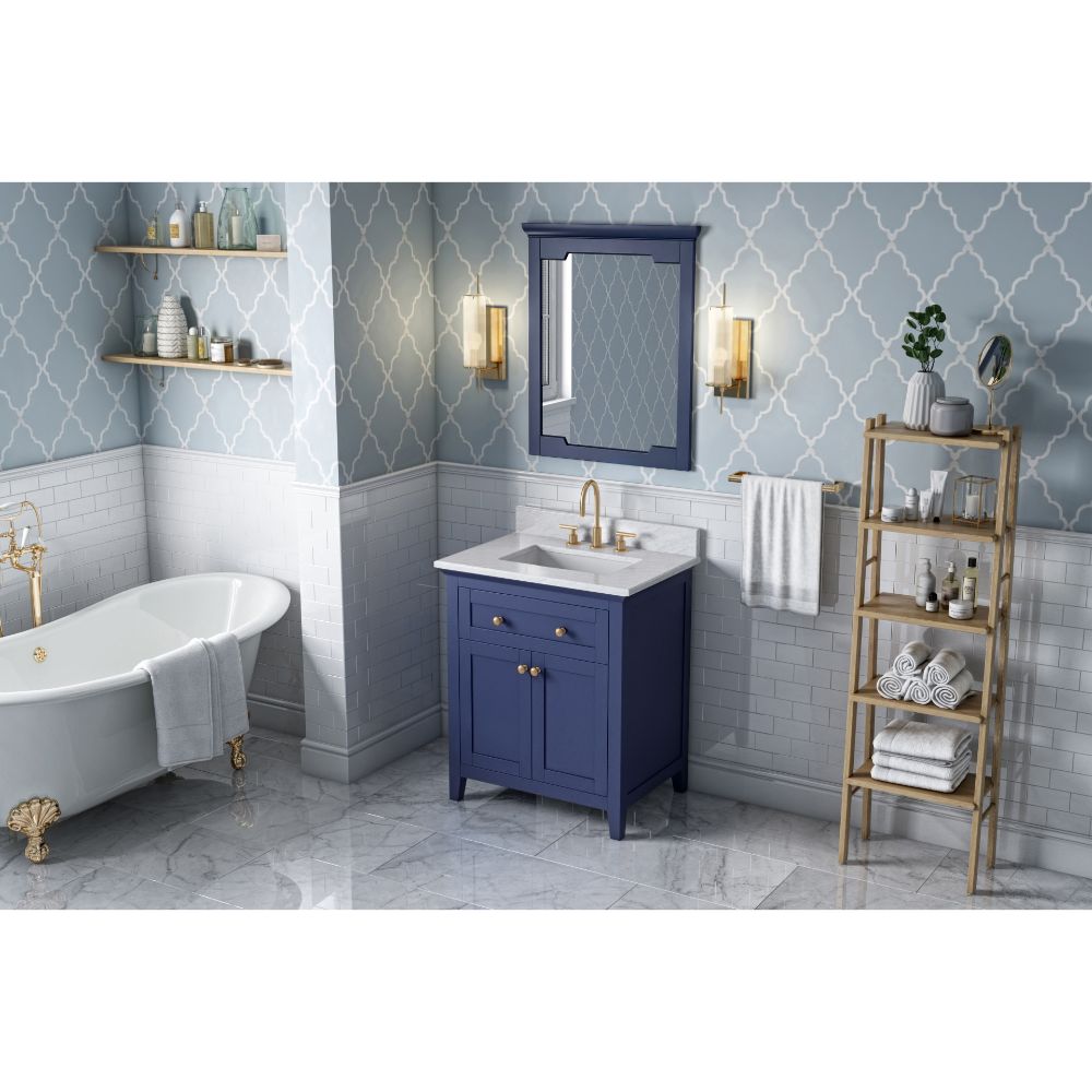 Hardware Resources VKITCHA30BLWCR30" Hale Blue Chatham Vanity, White Carrara Marble Vanity Top, undermount rectangle bowl