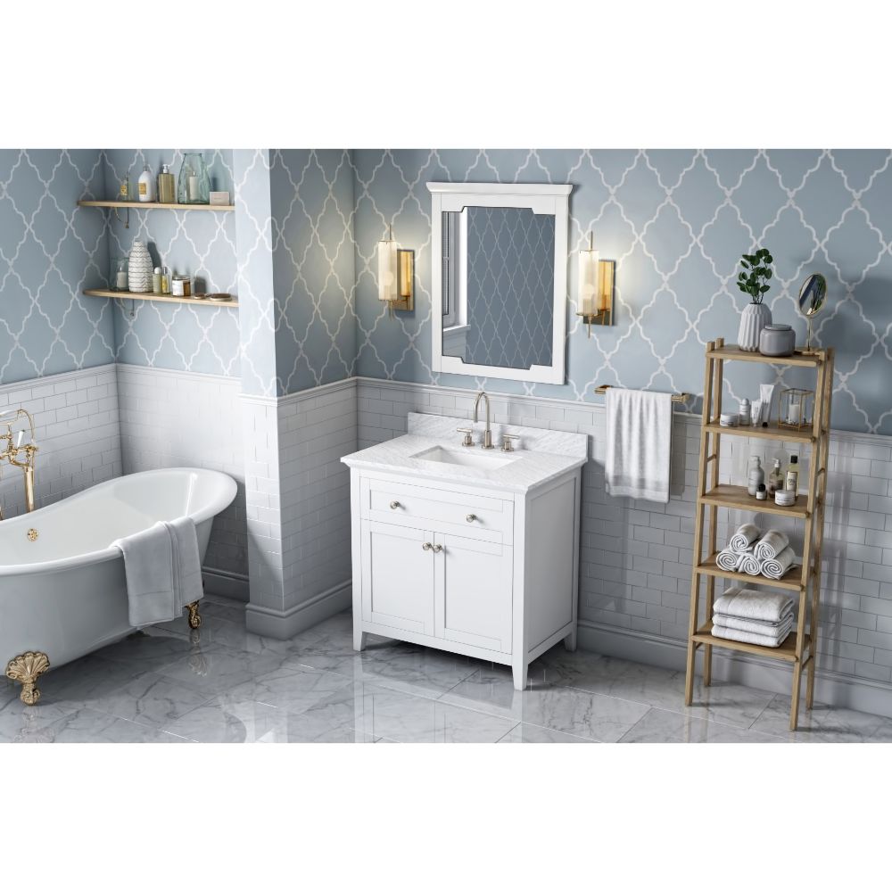 Hardware Resources VKITCHA36WHWCR36" White Chatham Vanity, White Carrara Marble Vanity Top, undermount rectangle bowl