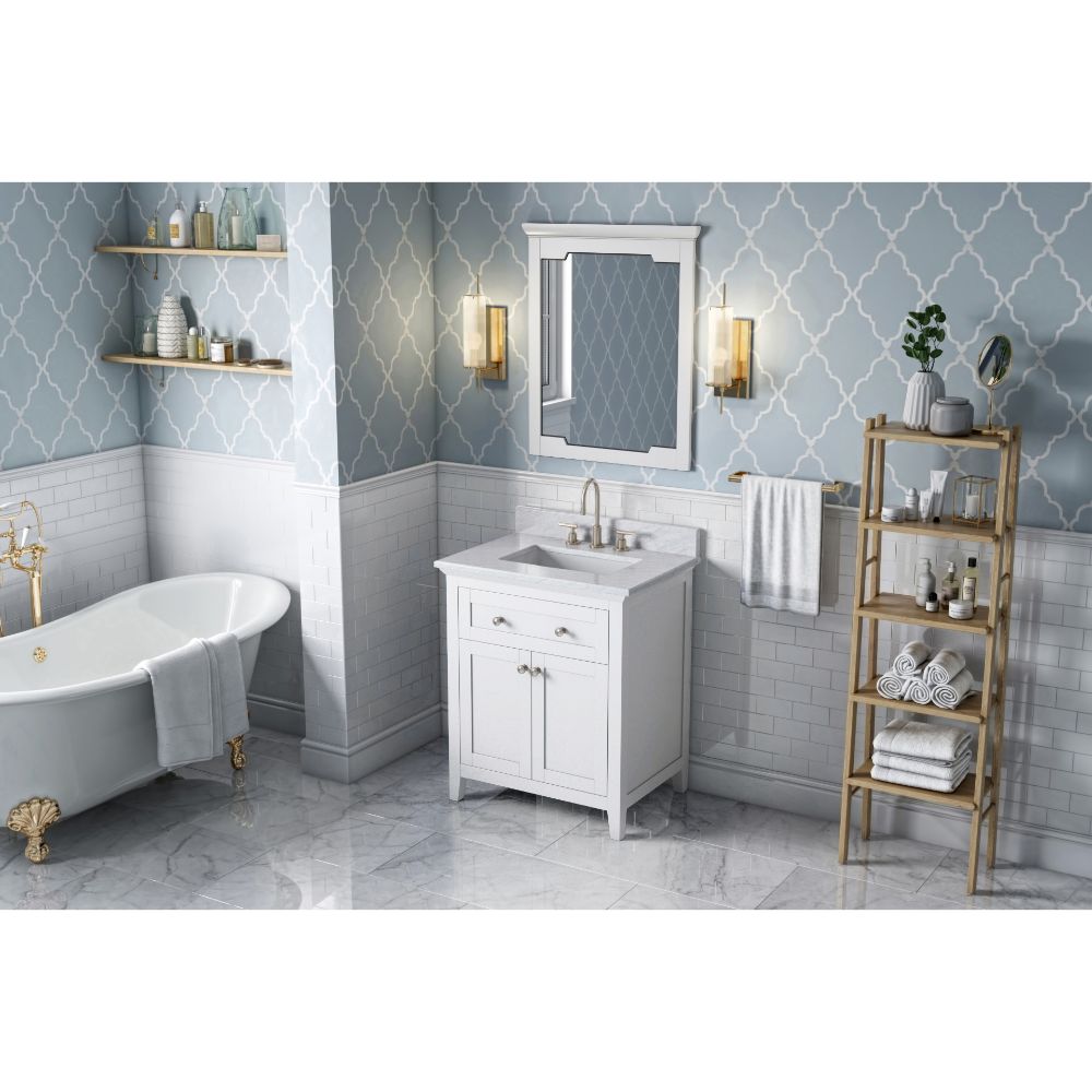 Hardware Resources VKITCHA30WHWCR30" White Chatham Vanity, White Carrara Marble Vanity Top, undermount rectangle bowl